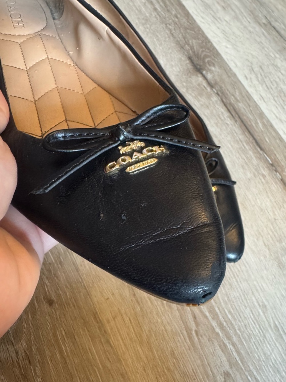 Coach Women's Black Leather Pointed Toe Ballet Flats Size7 - Picture 4 of 10